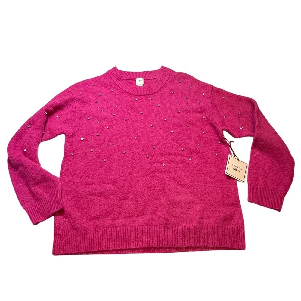 Autres Filles Rhinestone Embellished Magenta Cropped Sweater - Small